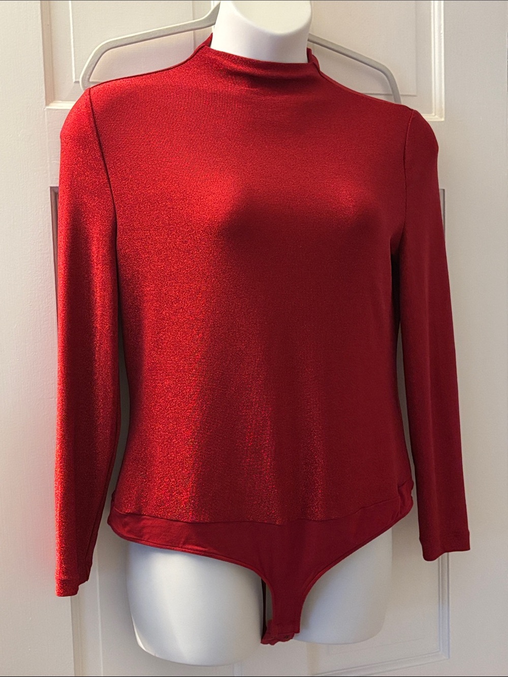 Shimmer Red Long-Sleeve Mock Neck Bodysuit